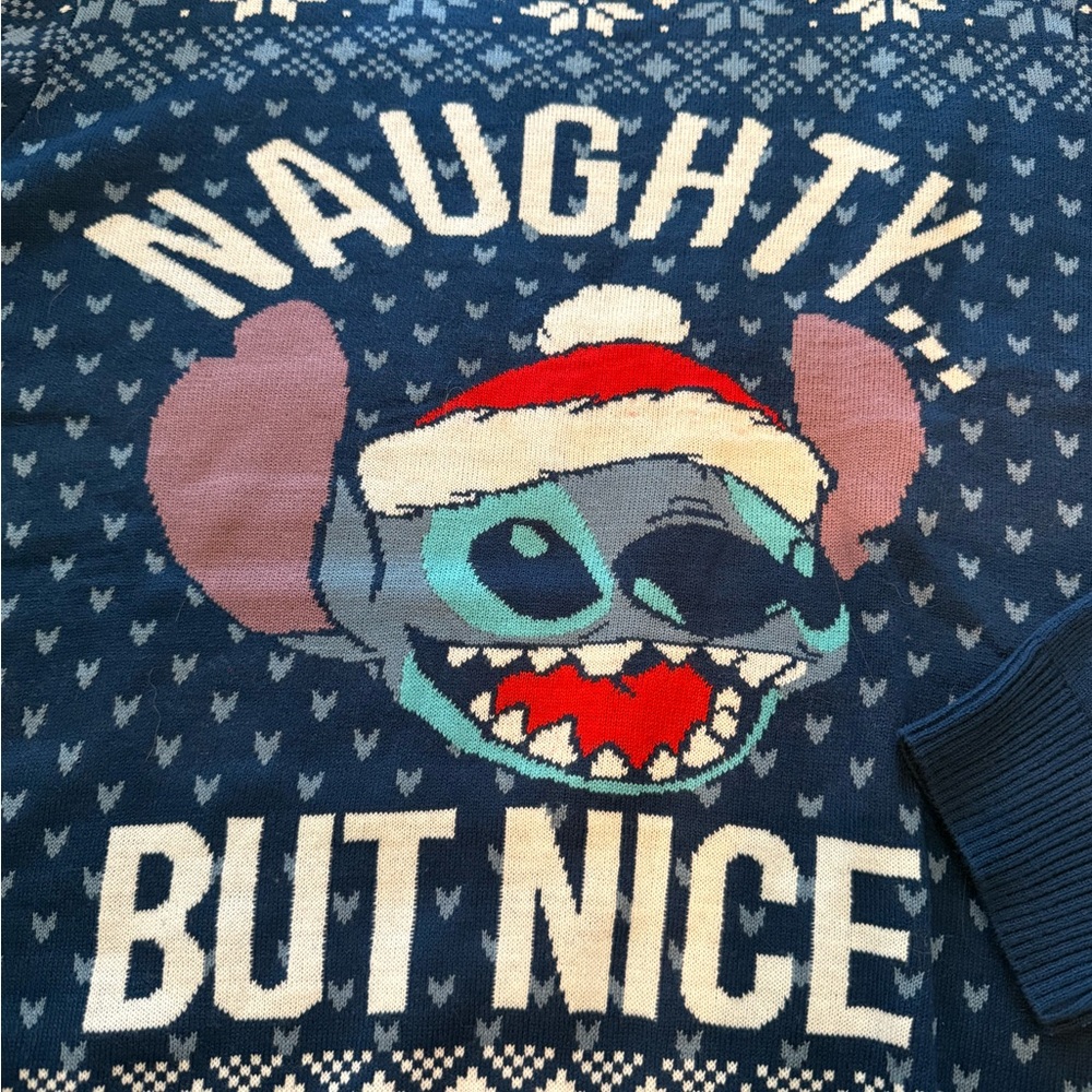 Disney Stitch Navy and‎ White Knit Sweater L